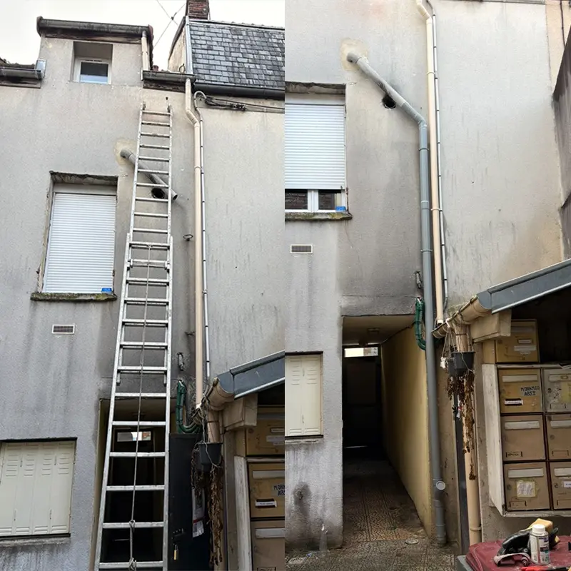 Remplacement colonne évacuation extérieure en immeuble par plombier en Essonne — intervention en hauteur Montlhéry (91)
